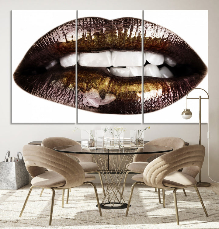 Lips Makeup Canvas Wall Art Large Print Art Woman Lips Canvas Print Fashion Beauty Art Trendy Wall Art Multi Panel Wall