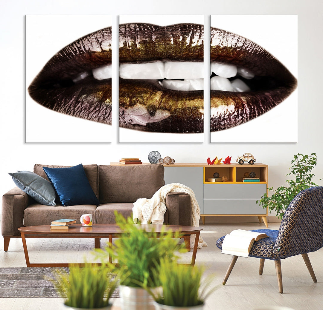 Lips Makeup Canvas Wall Art Large Print Art Woman Lips Canvas Print Fashion Beauty Art Trendy Wall Art Multi Panel Wall