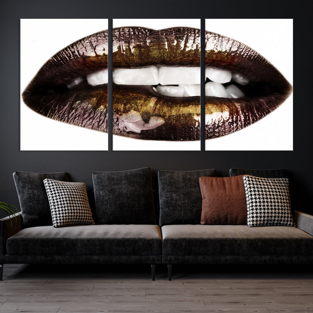 Lips Makeup Canvas Wall Art Large Print Art Woman Lips Canvas Print Fashion Beauty Art Trendy Wall Art Multi Panel Wall