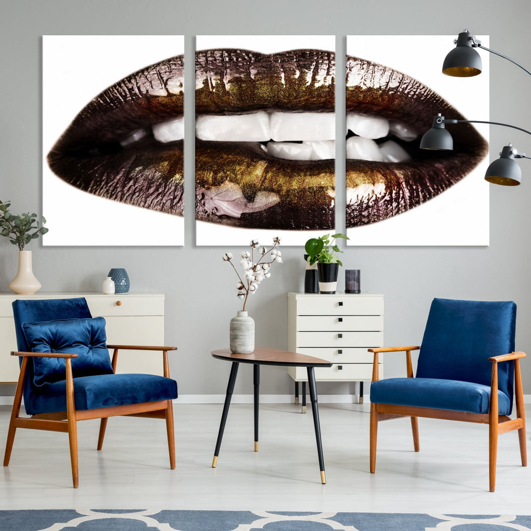 Lips Makeup Canvas Wall Art Large Print Art Woman Lips Canvas Print Fashion Beauty Art Trendy Wall Art Multi Panel Wall