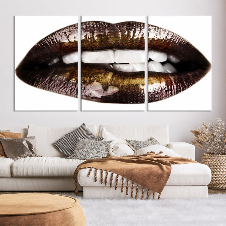 Lips Makeup Canvas Wall Art Large Print Art Woman Lips Canvas Print Fashion Beauty Art Trendy Wall Art Multi Panel Wall