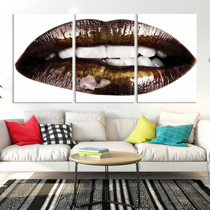 Lips Makeup Canvas Wall Art Large Print Art Woman Lips Canvas Print Fashion Beauty Art Trendy Wall Art Multi Panel Wall