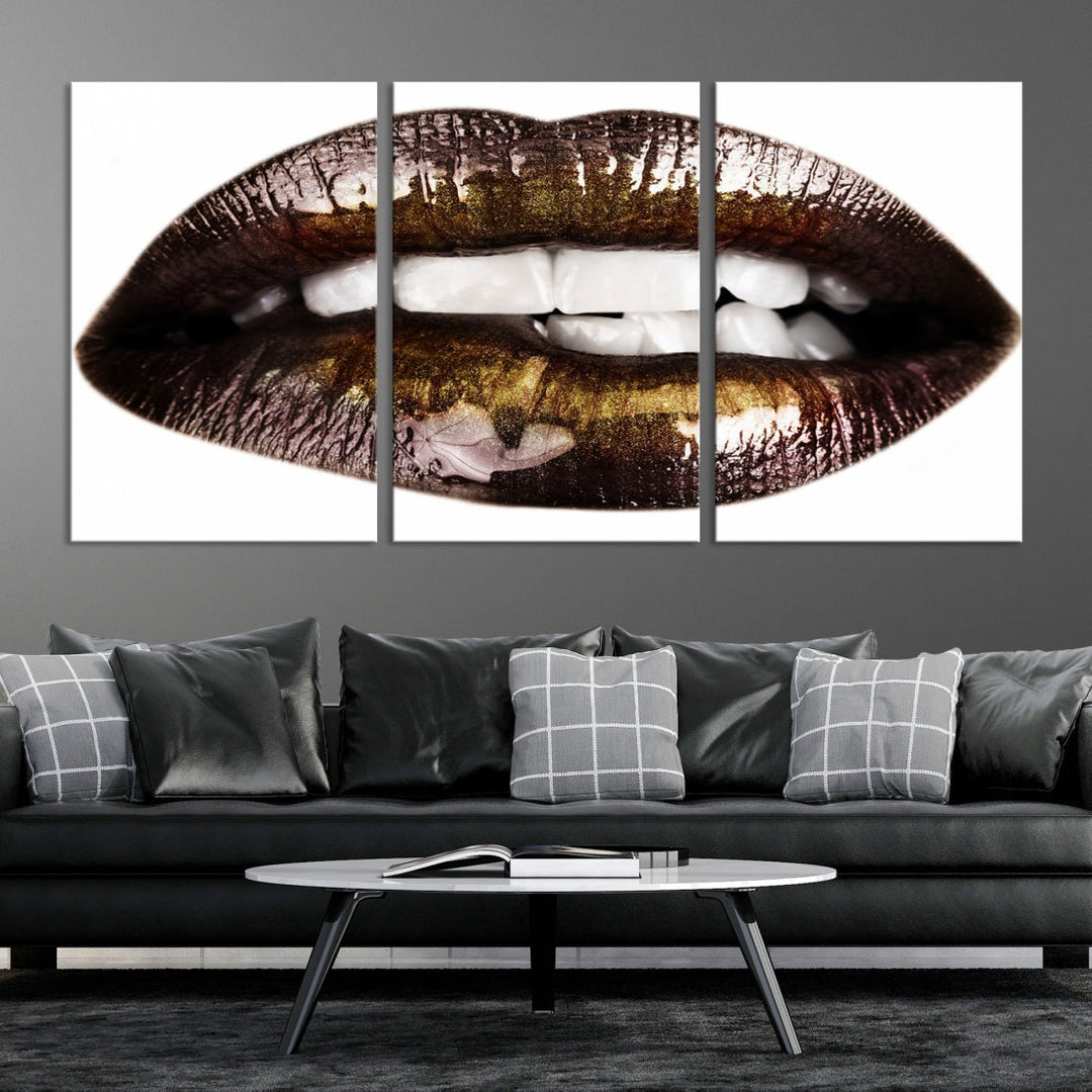 Lips Makeup Canvas Wall Art Large Print Art Woman Lips Canvas Print Fashion Beauty Art Trendy Wall Art Multi Panel Wall