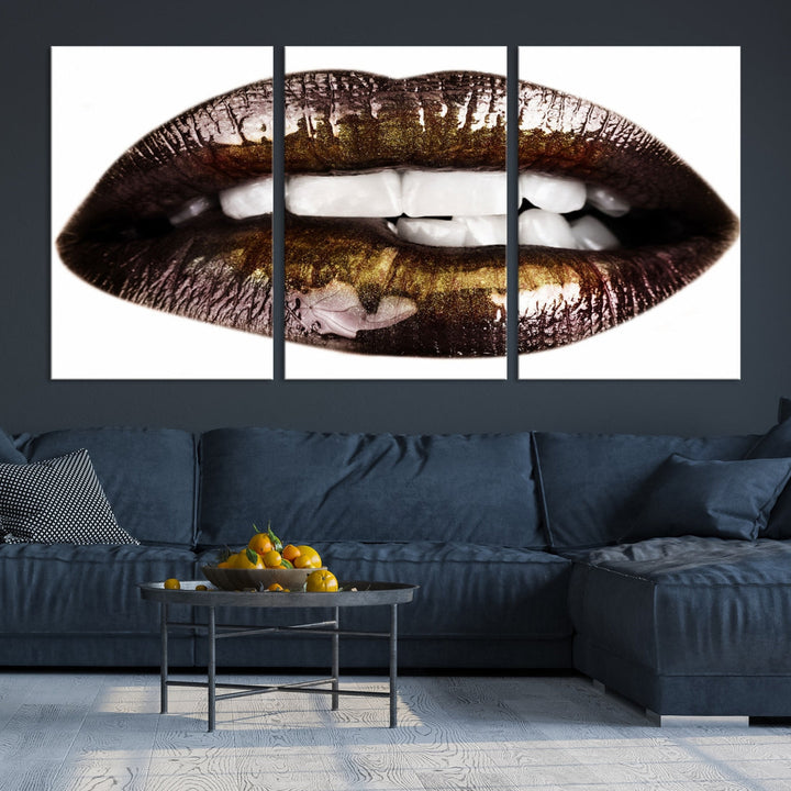 Lips Makeup Canvas Wall Art Large Print Art Woman Lips Canvas Print Fashion Beauty Art Trendy Wall Art Multi Panel Wall