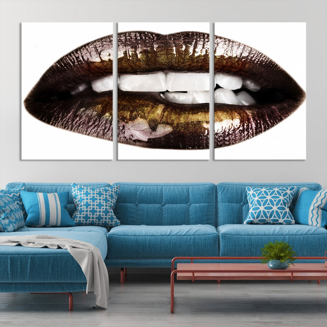 Lips Makeup Canvas Wall Art Large Print Art Woman Lips Canvas Print Fashion Beauty Art Trendy Wall Art Multi Panel Wall