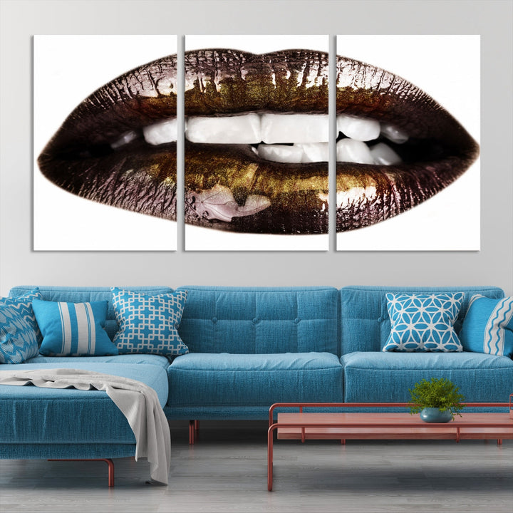 Lips Makeup Canvas Wall Art Large Print Art Woman Lips Canvas Print Fashion Beauty Art Trendy Wall Art Multi Panel Wall