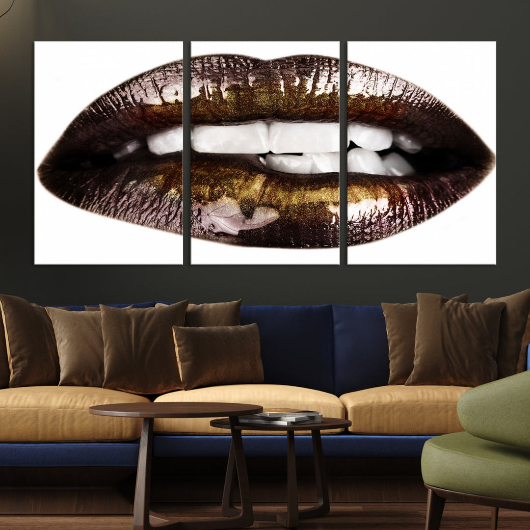 Lips Makeup Canvas Wall Art Large Print Art Woman Lips Canvas Print Fashion Beauty Art Trendy Wall Art Multi Panel Wall