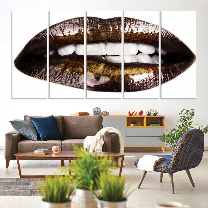 Lips Makeup Canvas Wall Art Large Print Art Woman Lips Canvas Print Fashion Beauty Art Trendy Wall Art Multi Panel Wall