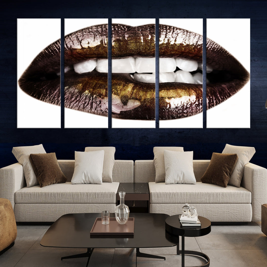 Lips Makeup Canvas Wall Art Large Print Art Woman Lips Canvas Print Fashion Beauty Art Trendy Wall Art Multi Panel Wall