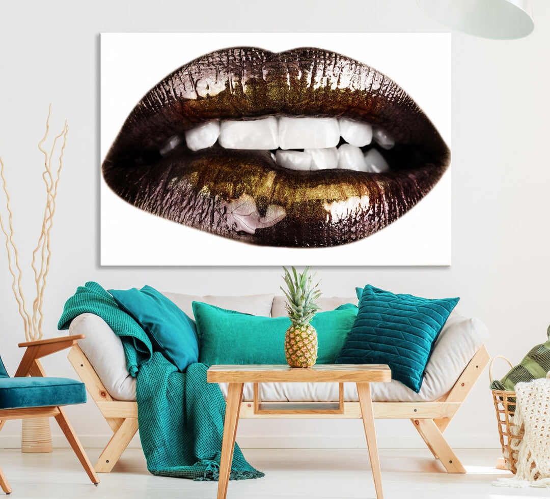 Lips Makeup Canvas Wall Art Large Print Art Woman Lips Canvas Print Fashion Beauty Art Trendy Wall Art Multi Panel Wall