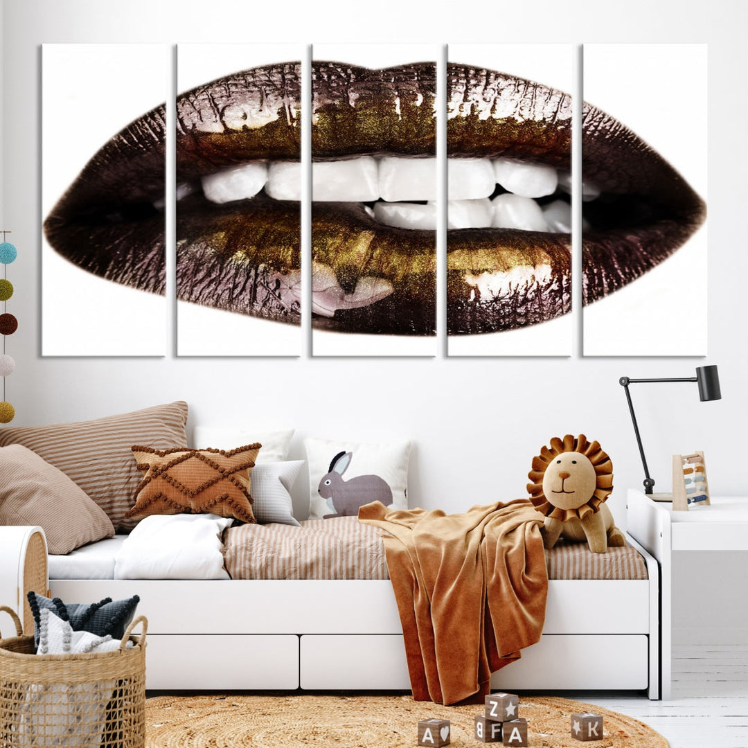 Lips Makeup Canvas Wall Art Large Print Art Woman Lips Canvas Print Fashion Beauty Art Trendy Wall Art Multi Panel Wall