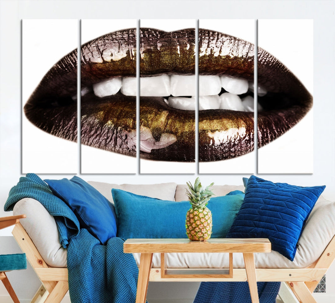 Lips Makeup Canvas Wall Art Large Print Art Woman Lips Canvas Print Fashion Beauty Art Trendy Wall Art Multi Panel Wall