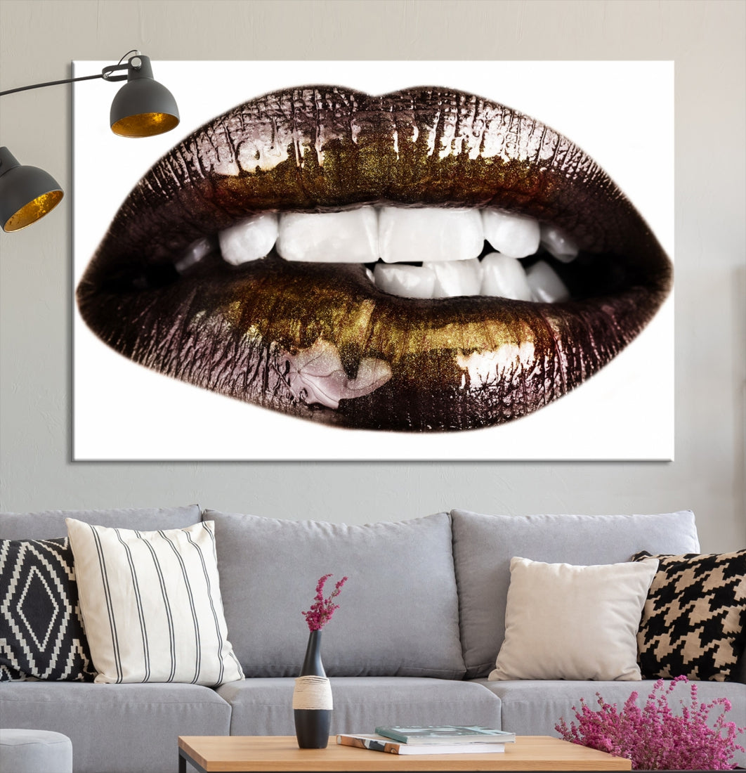 Lips Makeup Canvas Wall Art Large Print Art Woman Lips Canvas Print Fashion Beauty Art Trendy Wall Art Multi Panel Wall