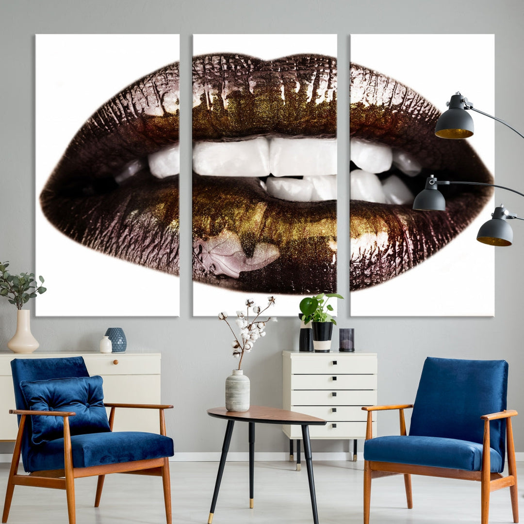 Lips Makeup Canvas Wall Art Large Print Art Woman Lips Canvas Print Fashion Beauty Art Trendy Wall Art Multi Panel Wall