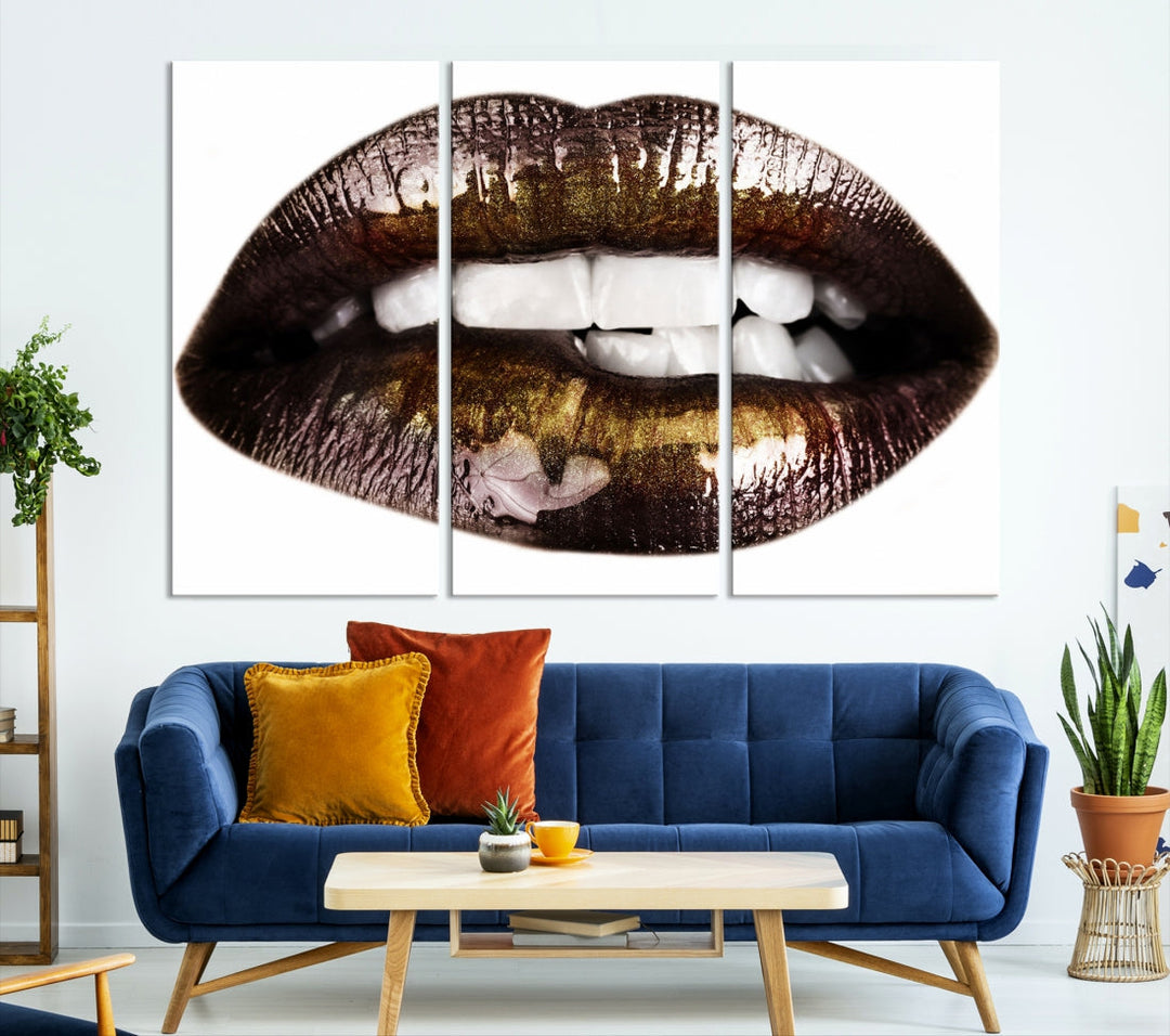 Lips Makeup Canvas Wall Art Large Print Art Woman Lips Canvas Print Fashion Beauty Art Trendy Wall Art Multi Panel Wall