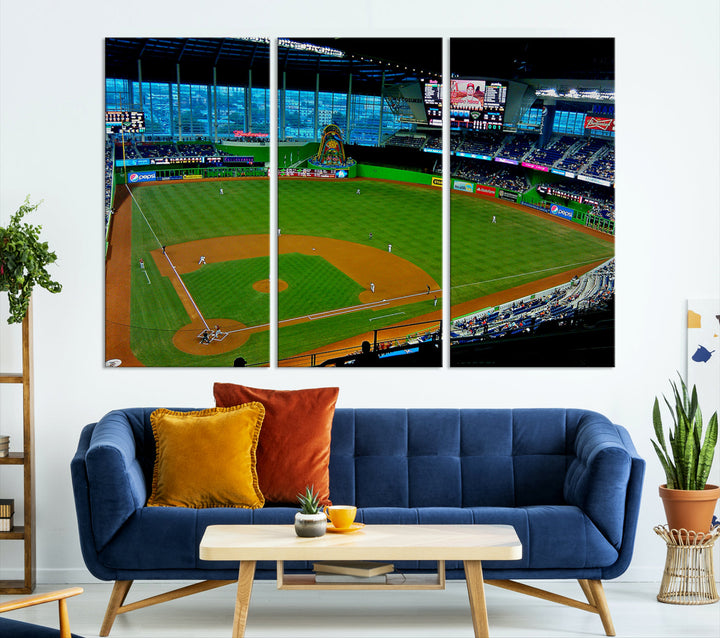 LoanDepot Park Wall Art Print Miami Marlins Stadium Canvas Print Baseball Wall Art, MLB Wall Decor, Baseball Lover Gifts Dorm Wall Decor