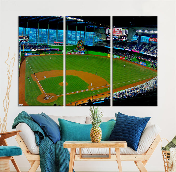 LoanDepot Park Wall Art Print Miami Marlins Stadium Canvas Print Baseball Wall Art, MLB Wall Decor, Baseball Lover Gifts Dorm Wall Decor