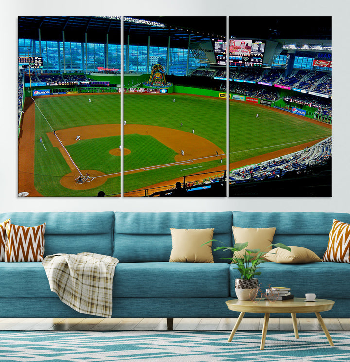 LoanDepot Park Wall Art Print Miami Marlins Stadium Canvas Print Baseball Wall Art, MLB Wall Decor, Baseball Lover Gifts Dorm Wall Decor