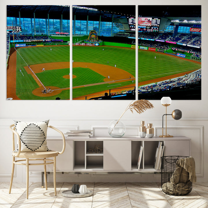 LoanDepot Park Wall Art Print Miami Marlins Stadium Canvas Print Baseball Wall Art, MLB Wall Decor, Baseball Lover Gifts Dorm Wall Decor