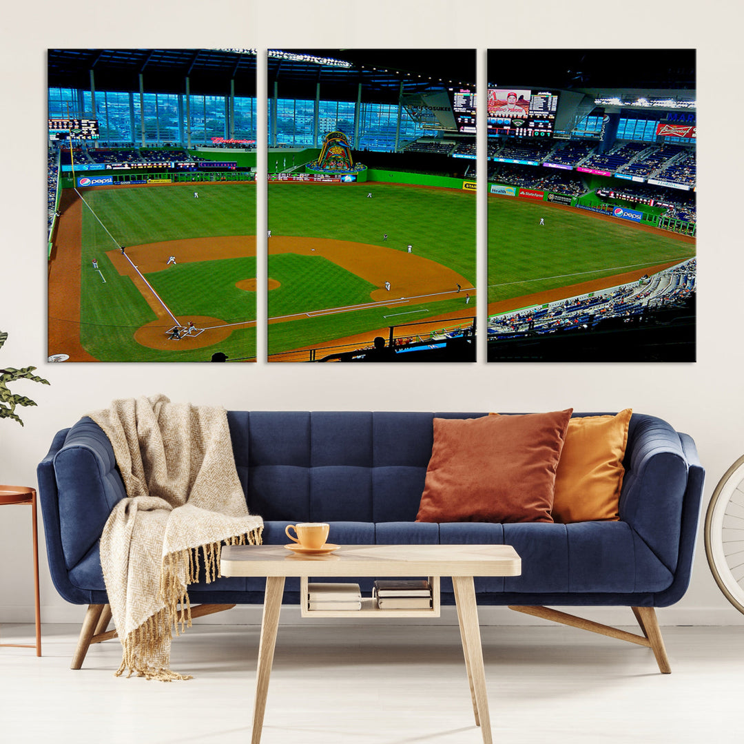 LoanDepot Park Wall Art Print Miami Marlins Stadium Canvas Print Baseball Wall Art, MLB Wall Decor, Baseball Lover Gifts Dorm Wall Decor