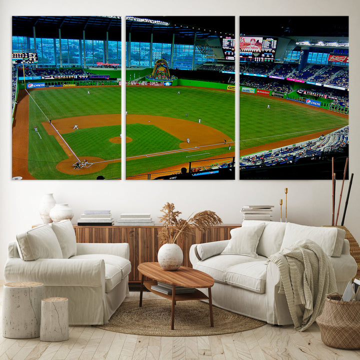 LoanDepot Park Wall Art Print Miami Marlins Stadium Canvas Print Baseball Wall Art, MLB Wall Decor, Baseball Lover Gifts Dorm Wall Decor