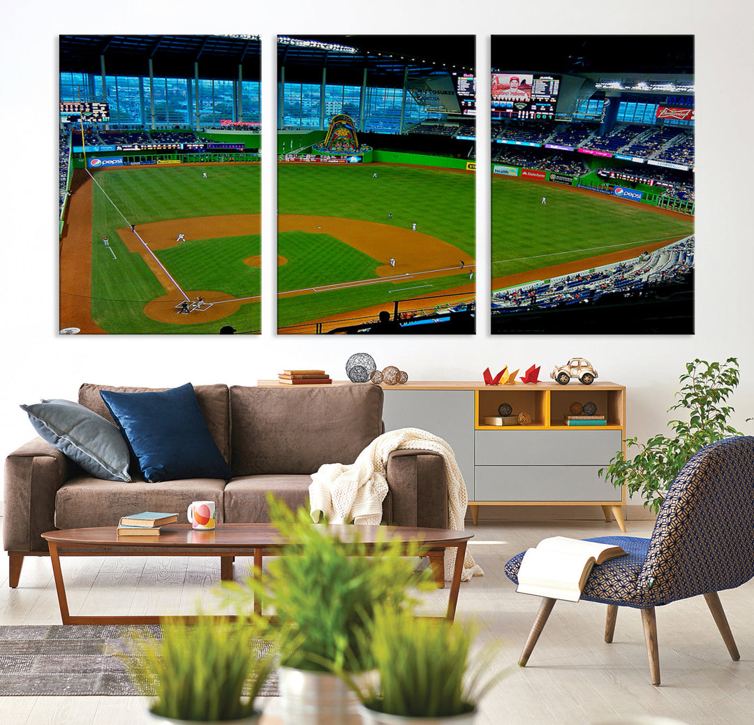 LoanDepot Park Wall Art Print Miami Marlins Stadium Canvas Print Baseball Wall Art, MLB Wall Decor, Baseball Lover Gifts Dorm Wall Decor