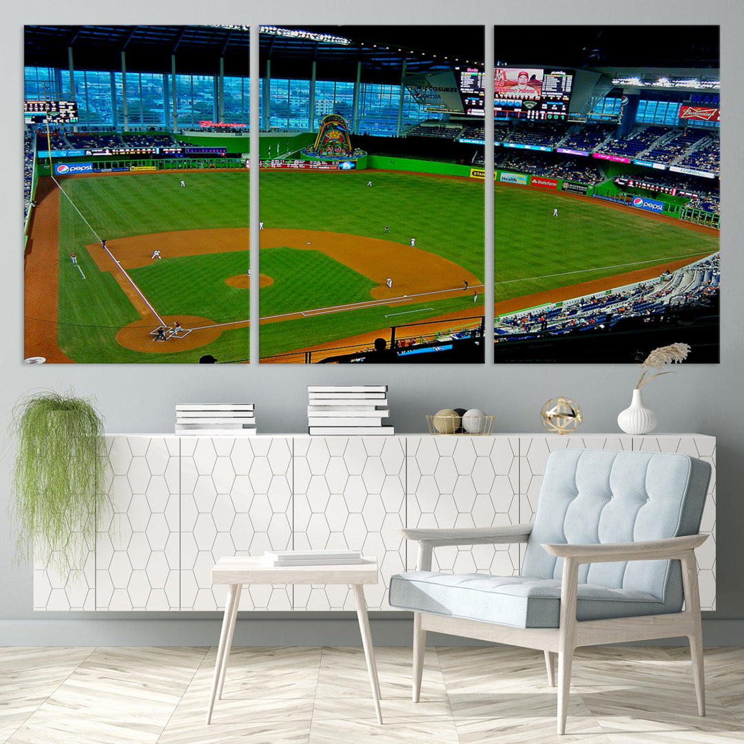 LoanDepot Park Wall Art Print Miami Marlins Stadium Canvas Print Baseball Wall Art, MLB Wall Decor, Baseball Lover Gifts Dorm Wall Decor