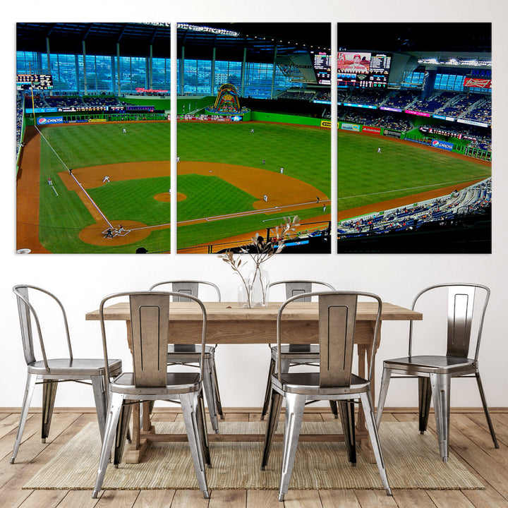 LoanDepot Park Wall Art Print Miami Marlins Stadium Canvas Print Baseball Wall Art, MLB Wall Decor, Baseball Lover Gifts Dorm Wall Decor