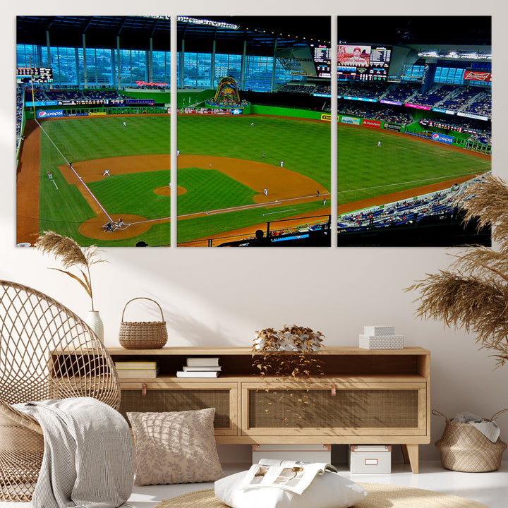 LoanDepot Park Wall Art Print Miami Marlins Stadium Canvas Print Baseball Wall Art, MLB Wall Decor, Baseball Lover Gifts Dorm Wall Decor