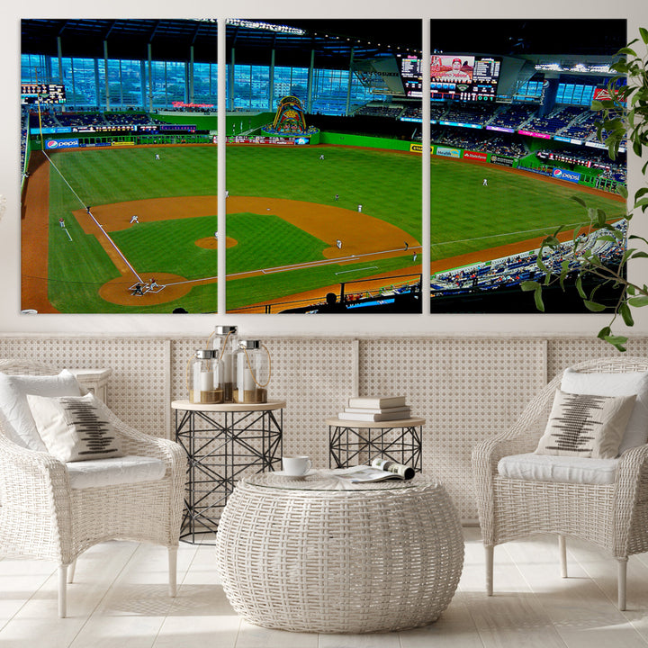 LoanDepot Park Wall Art Print Miami Marlins Stadium Canvas Print Baseball Wall Art, MLB Wall Decor, Baseball Lover Gifts Dorm Wall Decor