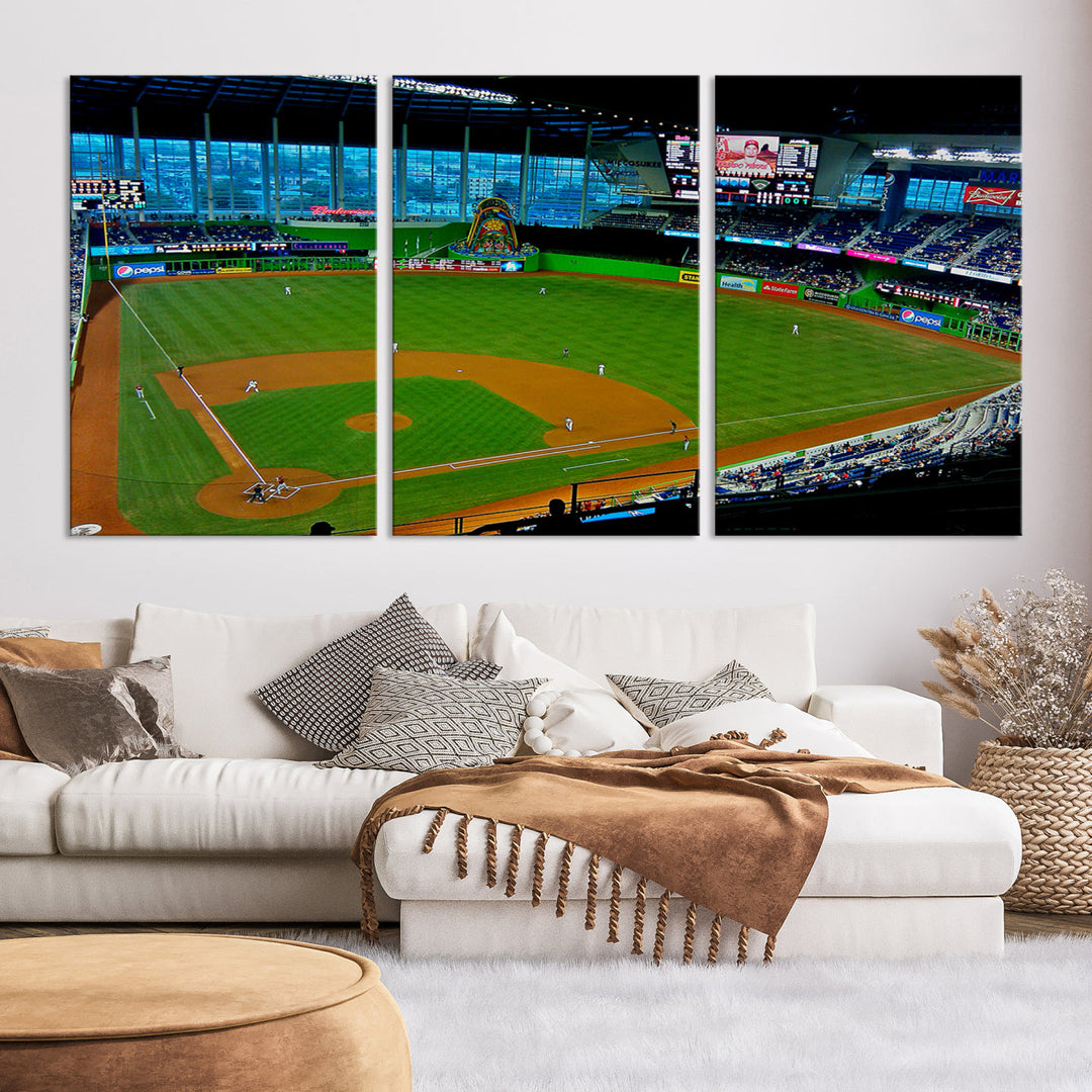 LoanDepot Park Wall Art Print Miami Marlins Stadium Canvas Print Baseball Wall Art, MLB Wall Decor, Baseball Lover Gifts Dorm Wall Decor