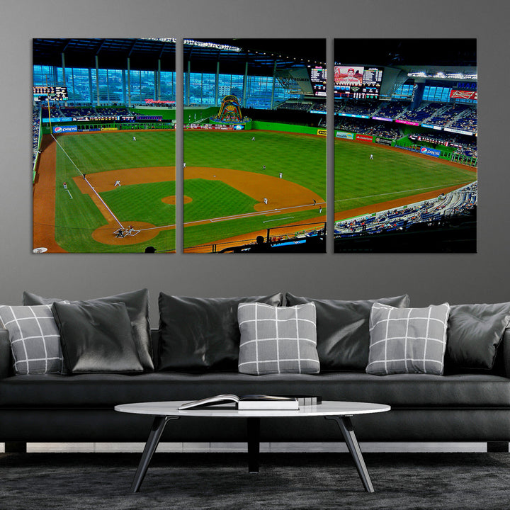 LoanDepot Park Wall Art Print Miami Marlins Stadium Canvas Print Baseball Wall Art, MLB Wall Decor, Baseball Lover Gifts Dorm Wall Decor