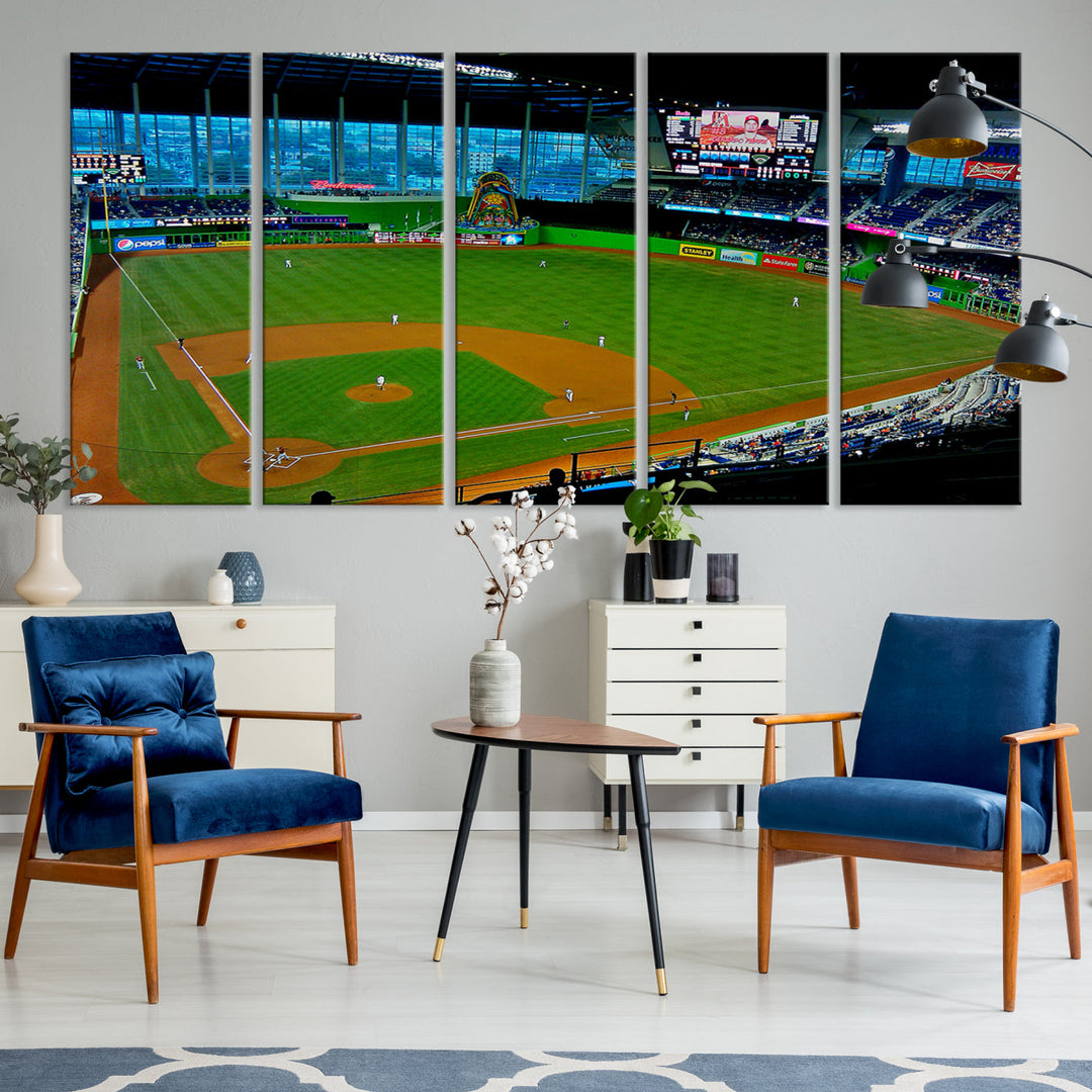 LoanDepot Park Wall Art Print Miami Marlins Stadium Canvas Print Baseball Wall Art, MLB Wall Decor, Baseball Lover Gifts Dorm Wall Decor