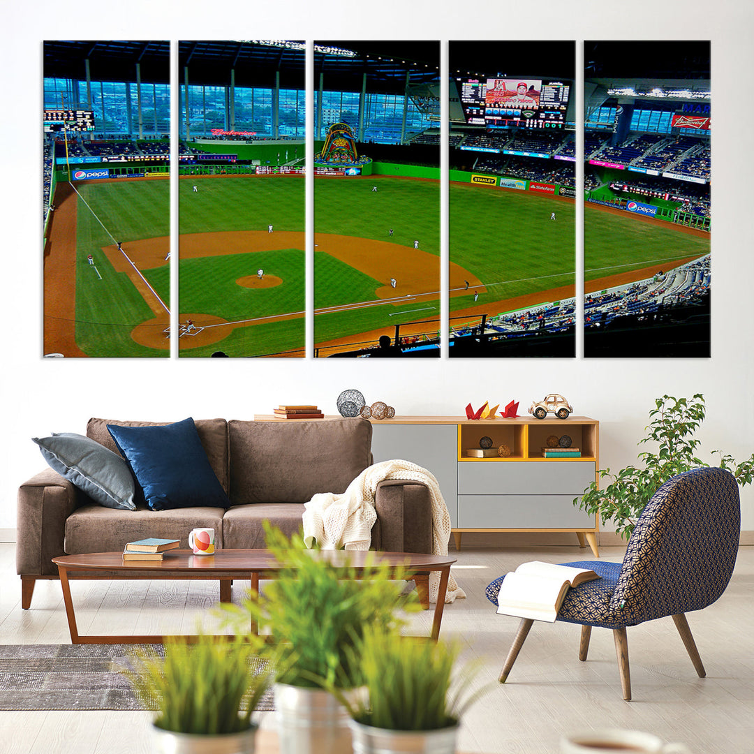 LoanDepot Park Wall Art Print Miami Marlins Stadium Canvas Print Baseball Wall Art, MLB Wall Decor, Baseball Lover Gifts Dorm Wall Decor