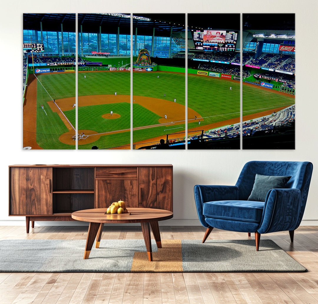 LoanDepot Park Wall Art Print Miami Marlins Stadium Canvas Print Baseball Wall Art, MLB Wall Decor, Baseball Lover Gifts Dorm Wall Decor