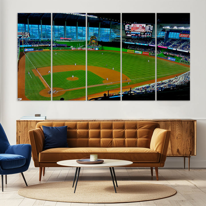 LoanDepot Park Wall Art Print Miami Marlins Stadium Canvas Print Baseball Wall Art, MLB Wall Decor, Baseball Lover Gifts Dorm Wall Decor