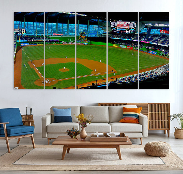 LoanDepot Park Wall Art Print Miami Marlins Stadium Canvas Print Baseball Wall Art, MLB Wall Decor, Baseball Lover Gifts Dorm Wall Decor