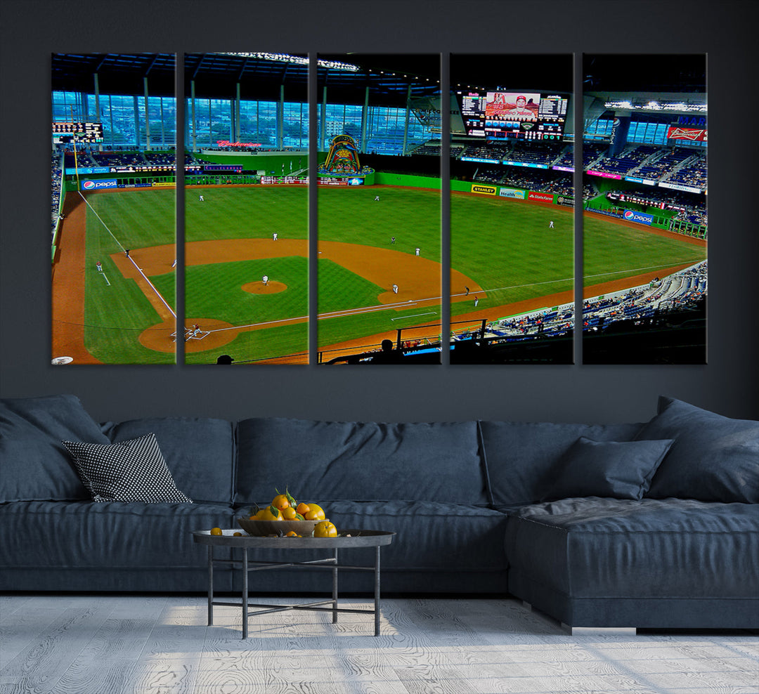 LoanDepot Park Wall Art Print Miami Marlins Stadium Canvas Print Baseball Wall Art, MLB Wall Decor, Baseball Lover Gifts Dorm Wall Decor