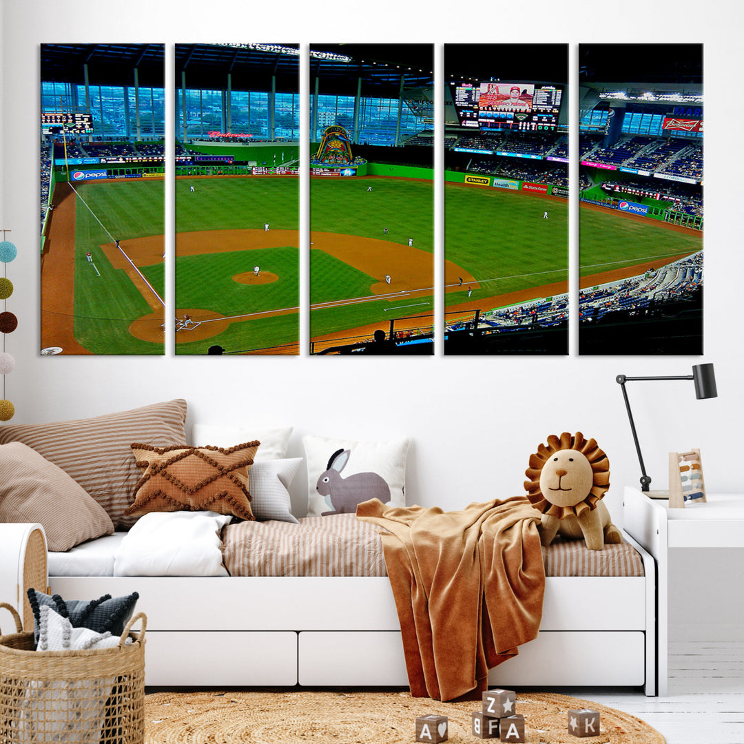 LoanDepot Park Wall Art Print Miami Marlins Stadium Canvas Print Baseball Wall Art, MLB Wall Decor, Baseball Lover Gifts Dorm Wall Decor