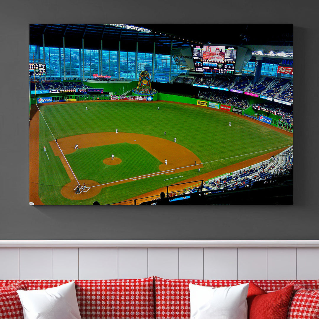 LoanDepot Park Wall Art Print Miami Marlins Stadium Canvas Print Baseball Wall Art, MLB Wall Decor, Baseball Lover Gifts Dorm Wall Decor