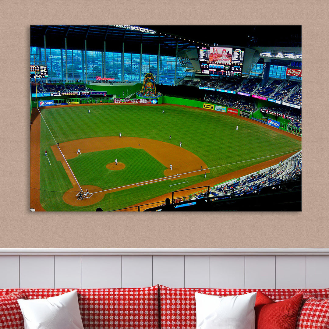 LoanDepot Park Wall Art Print Miami Marlins Stadium Canvas Print Baseball Wall Art, MLB Wall Decor, Baseball Lover Gifts Dorm Wall Decor