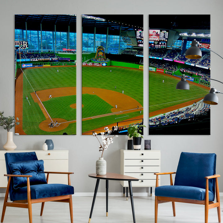 LoanDepot Park Wall Art Print Miami Marlins Stadium Canvas Print Baseball Wall Art, MLB Wall Decor, Baseball Lover Gifts Dorm Wall Decor