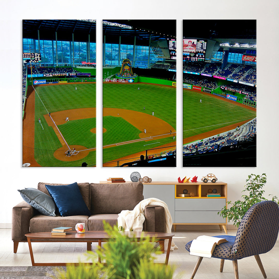 LoanDepot Park Wall Art Print Miami Marlins Stadium Canvas Print Baseball Wall Art, MLB Wall Decor, Baseball Lover Gifts Dorm Wall Decor