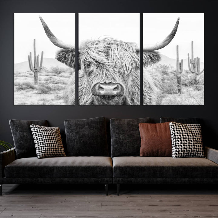 Longhorn Cow Wall Art Large Canvas Print Landscape Animal Framed Art Set of 3