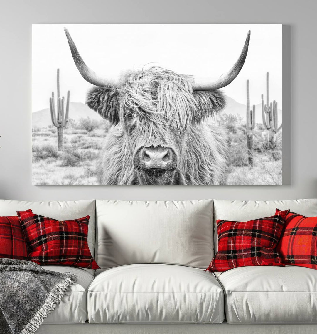 Longhorn Cow Wall Art Large Canvas Print Landscape Animal Framed Art Set of 3