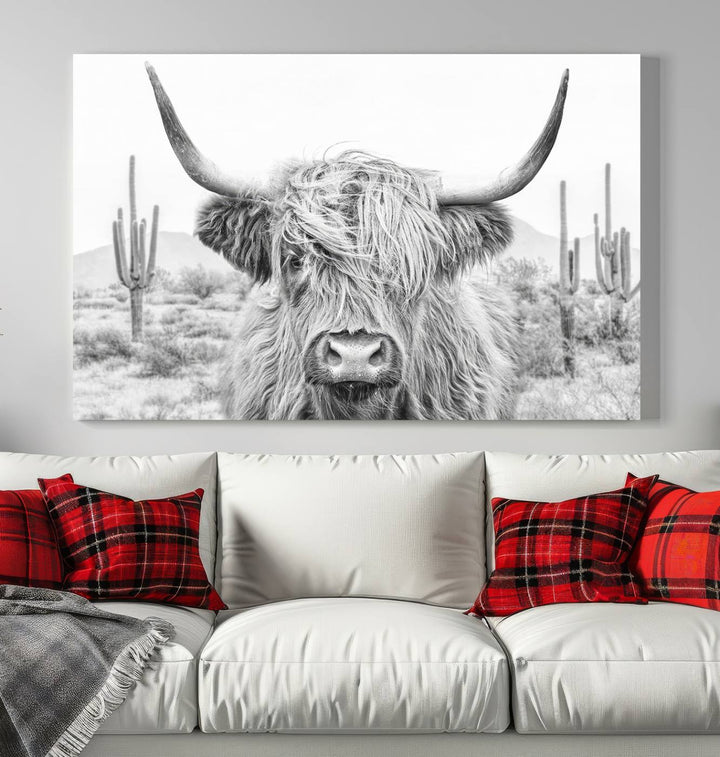 Longhorn Cow Wall Art Large Canvas Print Landscape Animal Framed Art Set of 3