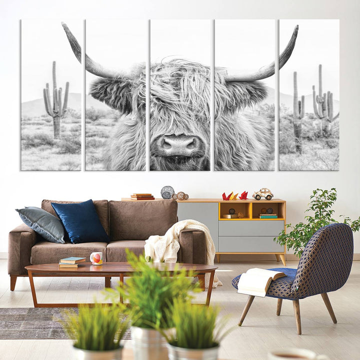 Longhorn Cow Wall Art Large Canvas Print Landscape Animal Framed Art Set of 3