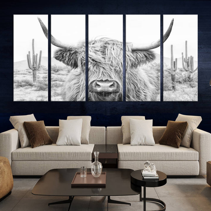 Longhorn Cow Wall Art Large Canvas Print Landscape Animal Framed Art Set of 3