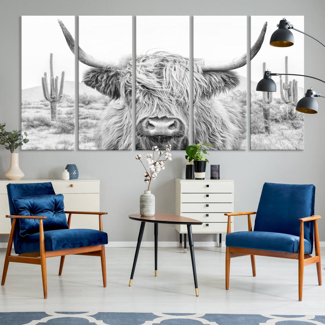 Longhorn Cow Wall Art Large Canvas Print Landscape Animal Framed Art Set of 3