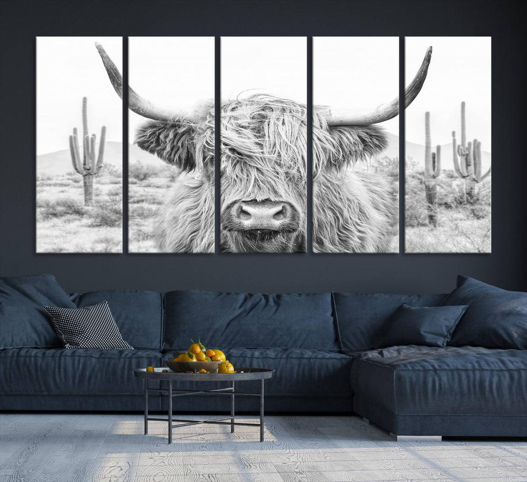 Longhorn Cow Wall Art Large Canvas Print Landscape Animal Framed Art Set of 3